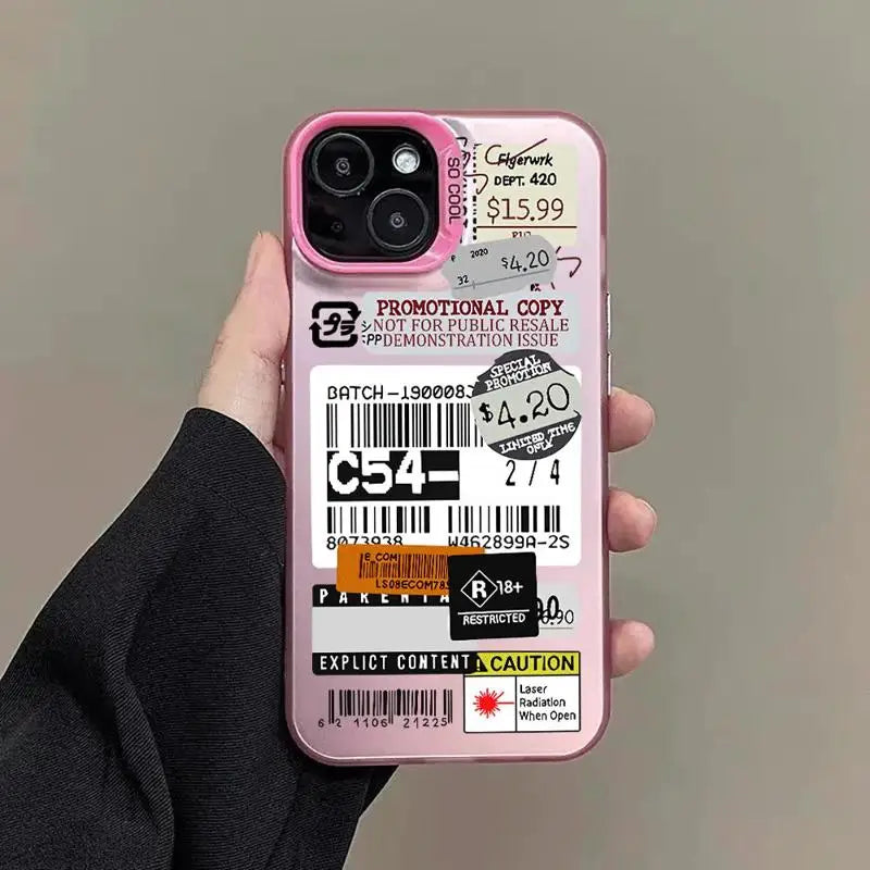 Funda con diseño de código de barras y collage de pegatinas para iPhone 13