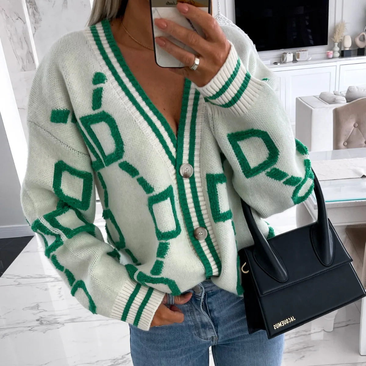Cardigan Stile Coreano con Ricamo a Lettere