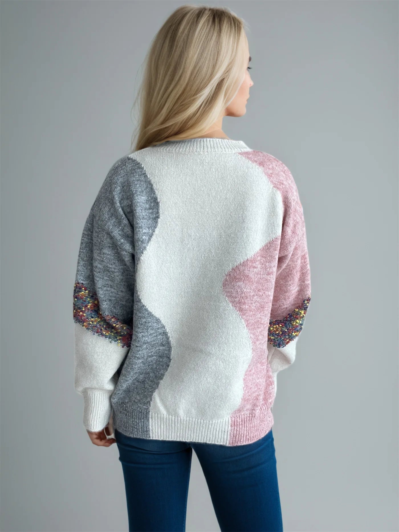Maglione Design Patchwork con Dettagli Flock