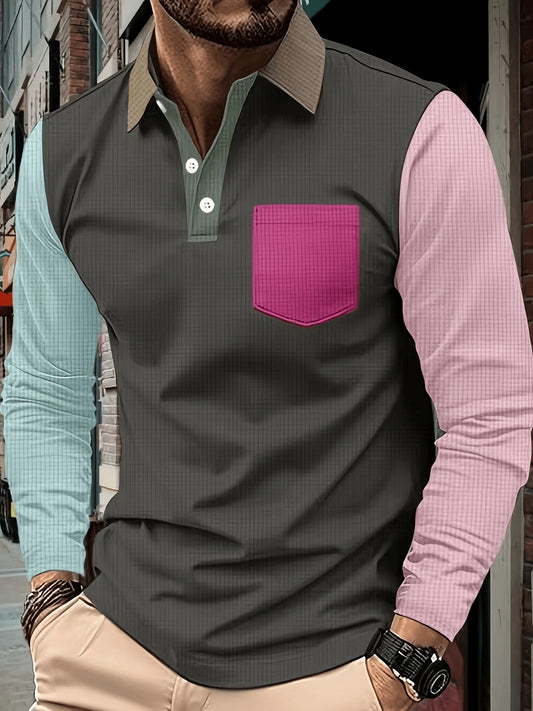 Polo Uomo Patchwork a Maniche Lunghe