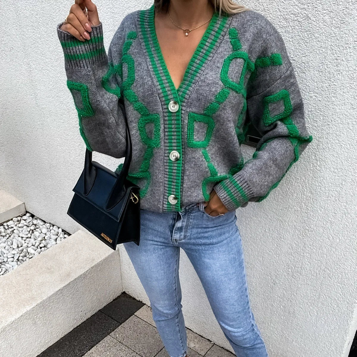 Cardigan Stile Coreano con Ricamo a Lettere