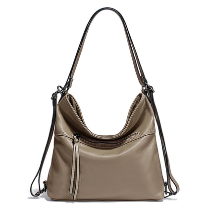 Bolso Convertible en Piel Verdadera — Caqui