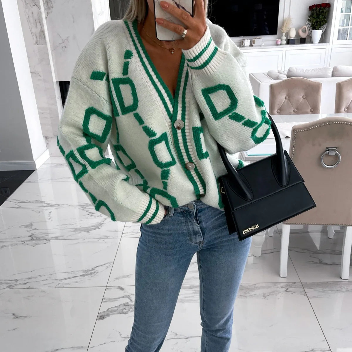 Cardigan Stile Coreano con Ricamo a Lettere
