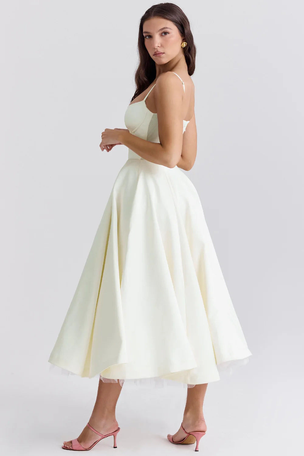 Abito Midi A-Line con Scollo Cuore