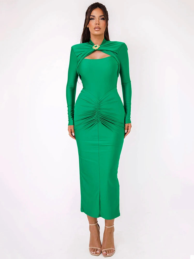 Abito Lungo Sexy con Spacco e Dettagli Cut-Out