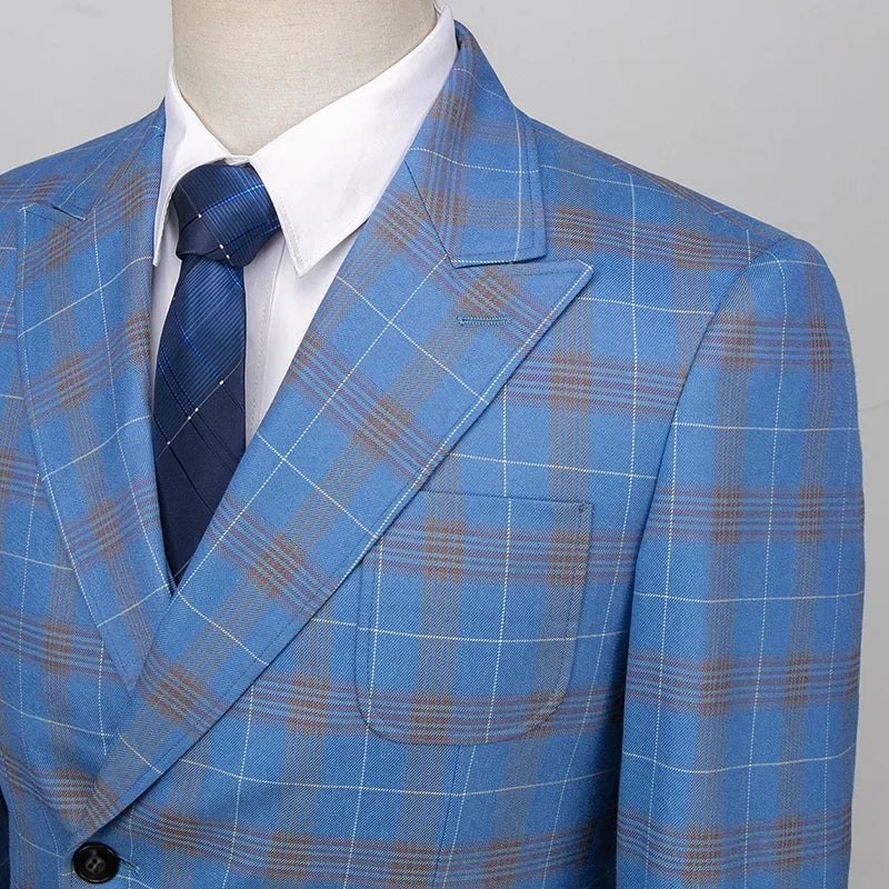 Completo Blu a Quadri 3 Pezzi Uomo
