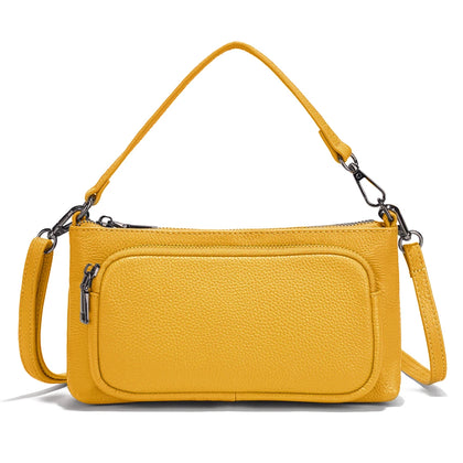 Bolso de hombro minimalista de cuero genuino — Amarillo
