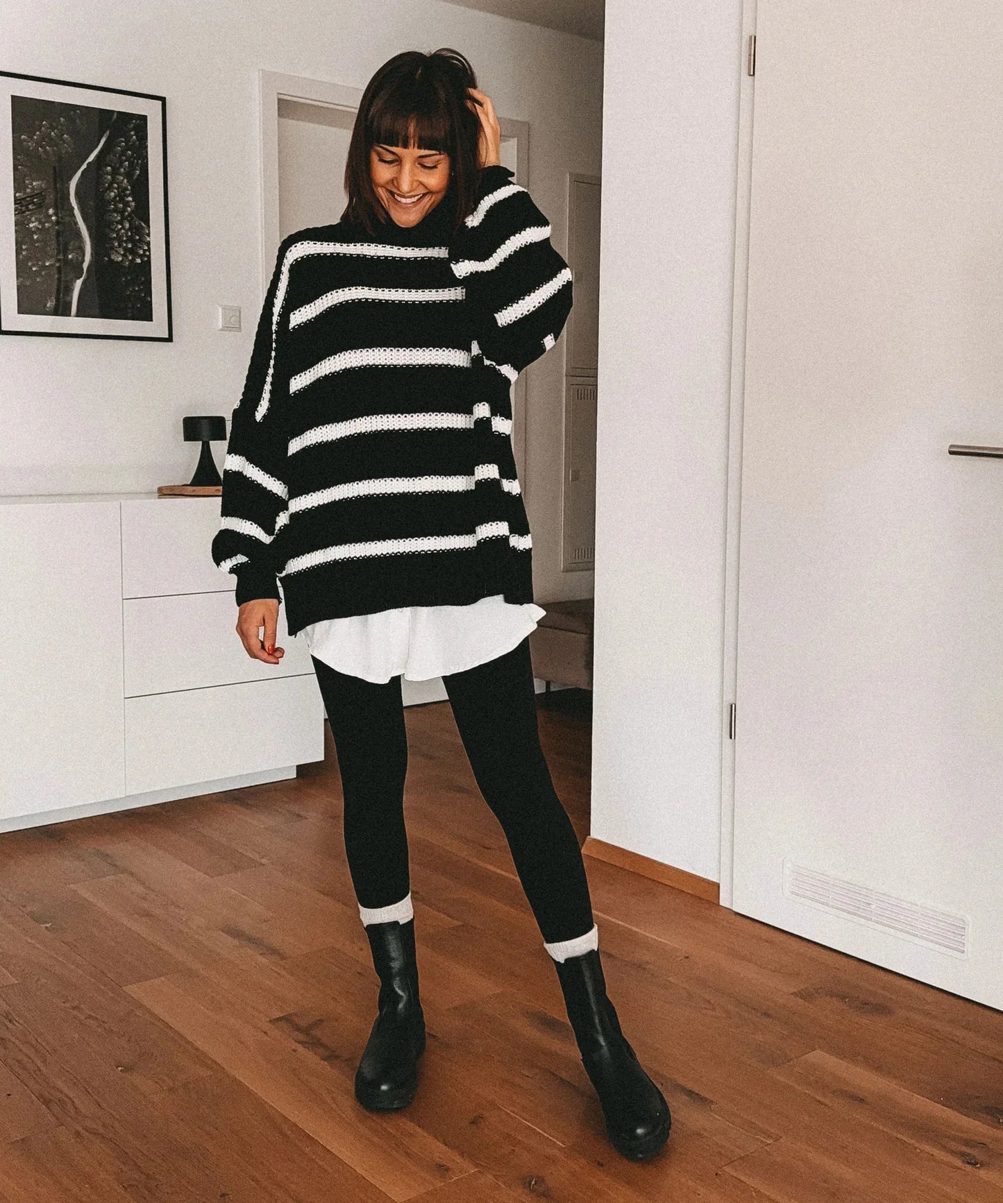 Maglione Stile a Righe a Contrasto