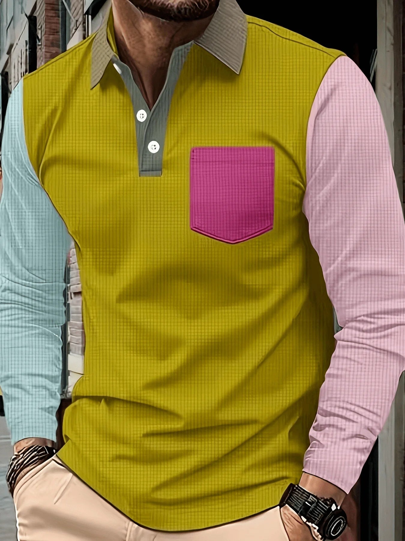 Polo Uomo Patchwork a Maniche Lunghe