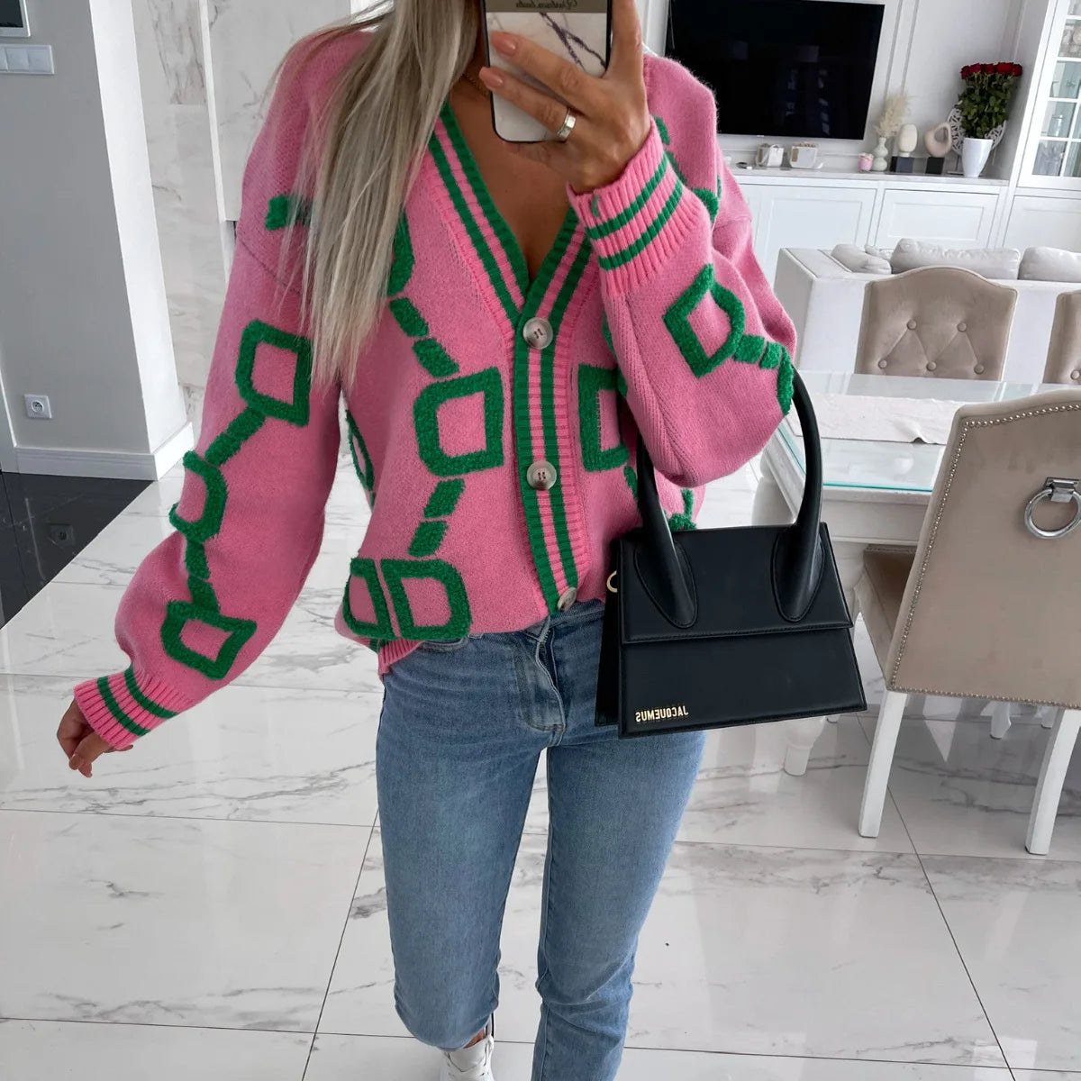 Cardigan Stile Coreano con Ricamo a Lettere