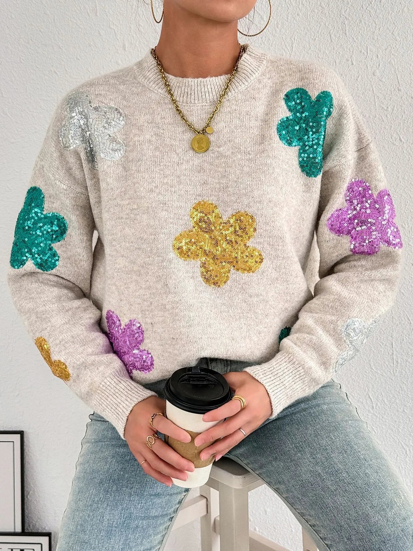 Maglione Dettagli Floreali