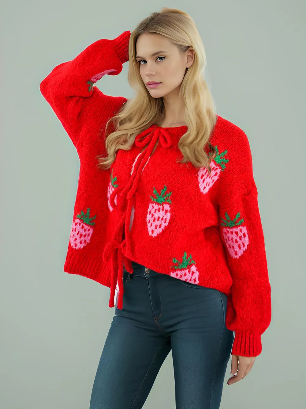 Cardigan con Ricamo Ciliegie
