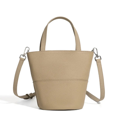 Bolso tipo bombonera de piel auténtica — Caqui