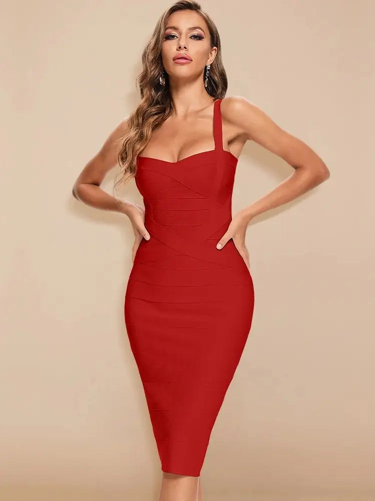 Abito Midi a Fascia Sexy con Spalline