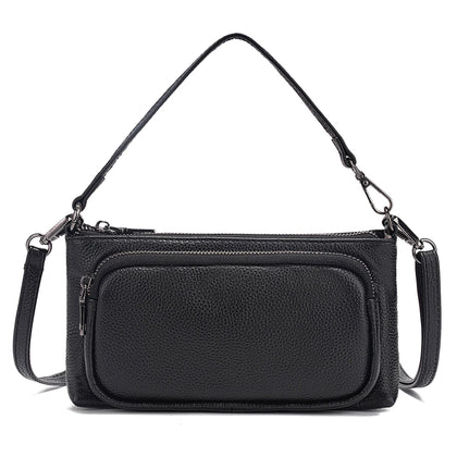 Bolso de hombro minimalista de cuero genuino — Negro
