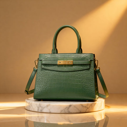 Borsa a Mano in Vera Pelle con Texture Elegante