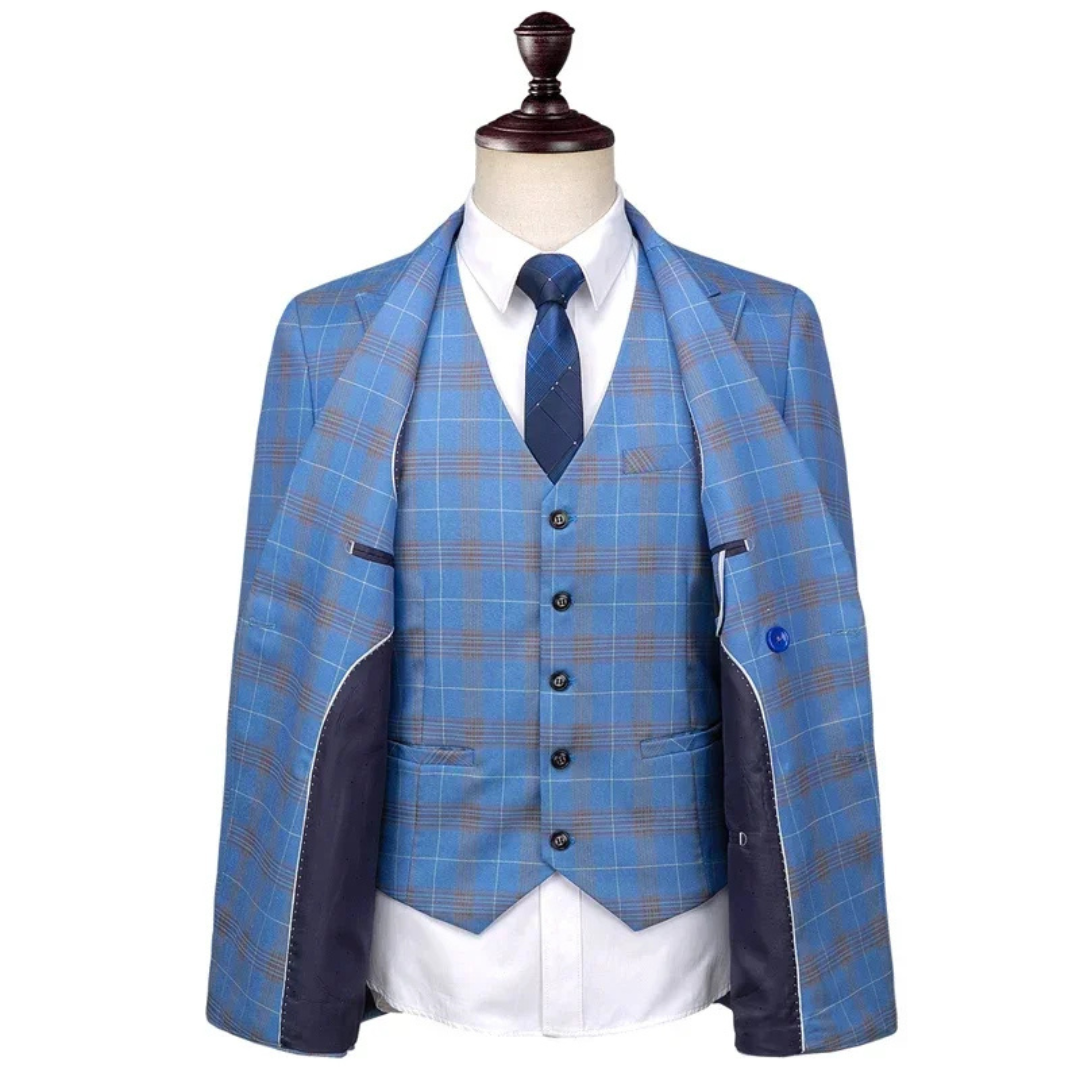 Completo Blu a Quadri 3 Pezzi Uomo
