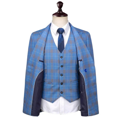 Completo Blu a Quadri 3 Pezzi Uomo