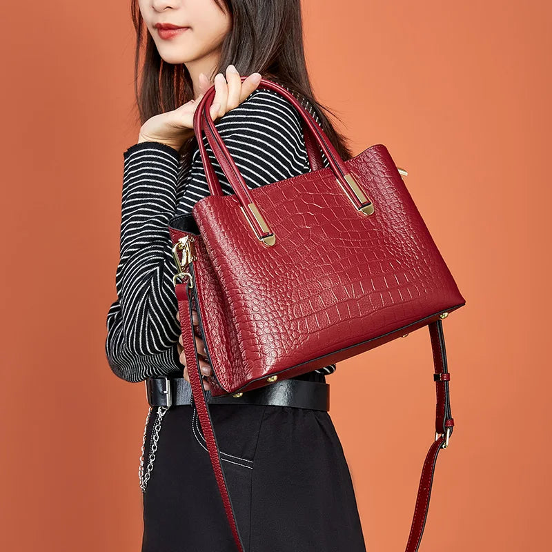 Borsa in Pelle con Effetto Coccodrillo