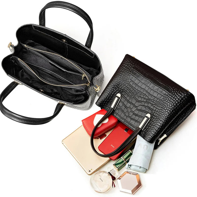 Borsa in Pelle con Effetto Coccodrillo
