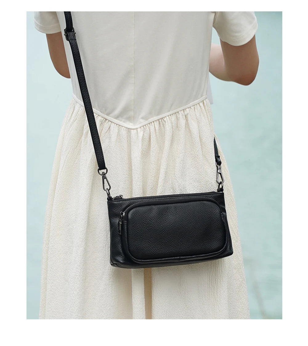 Bolso de hombro minimalista de cuero genuino