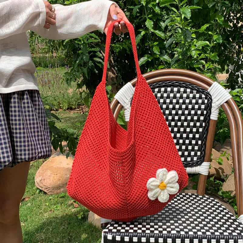 Borsa Estiva Intrecciata con Fiore
