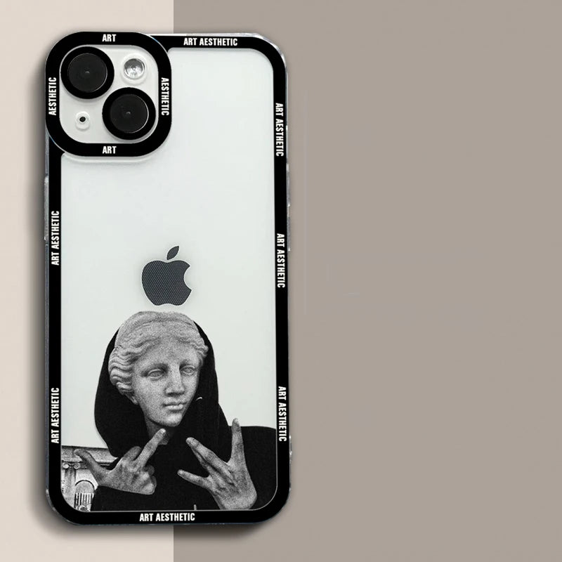 Transparent Case with Artistic Design for iPhone 15