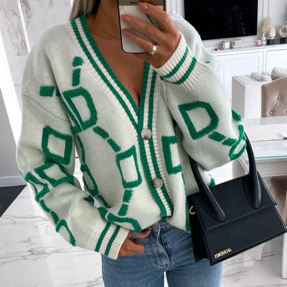 Cardigan Stile Coreano con Ricamo a Lettere