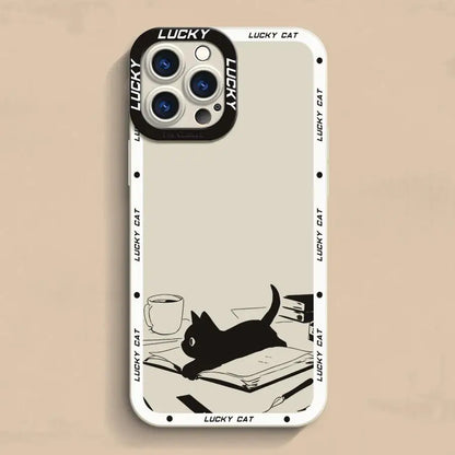 Funda protectora con diseño de gato de la suerte para iPhone 16