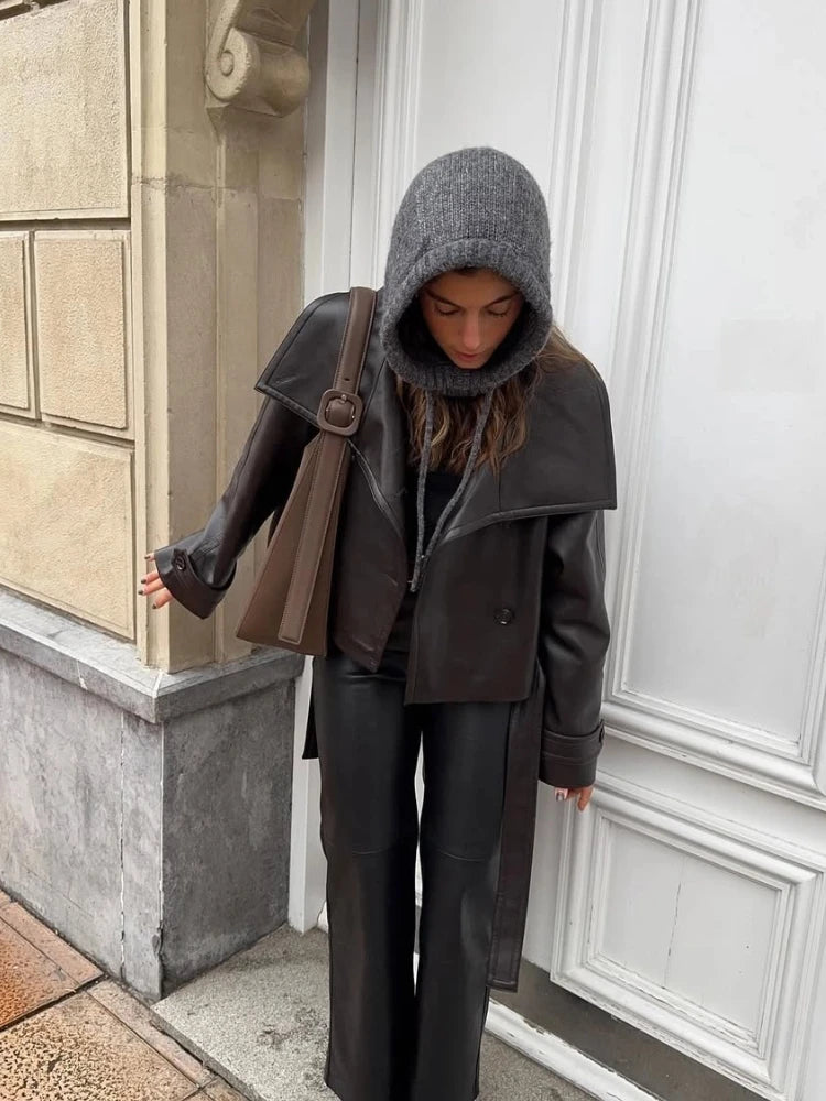 Giacca Donna in Pelle PU con Maxi Revers