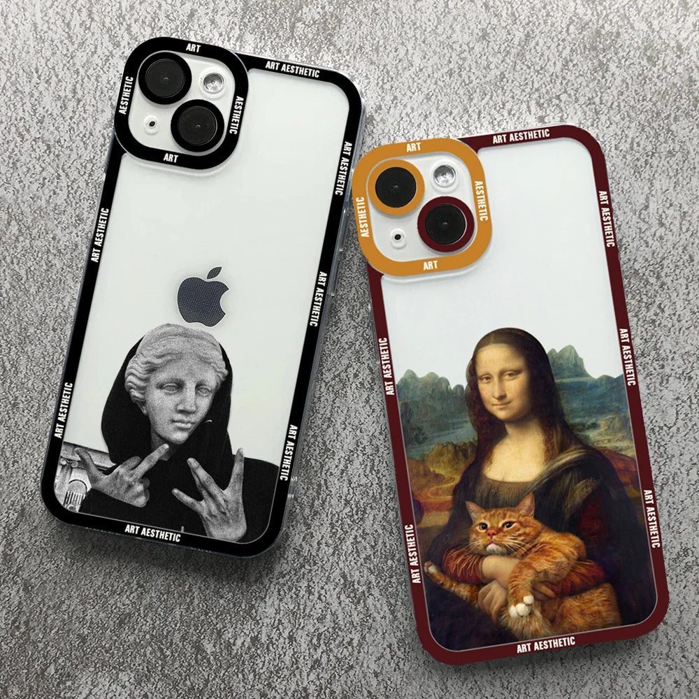 Transparent Case with Artistic Design for iPhone 16