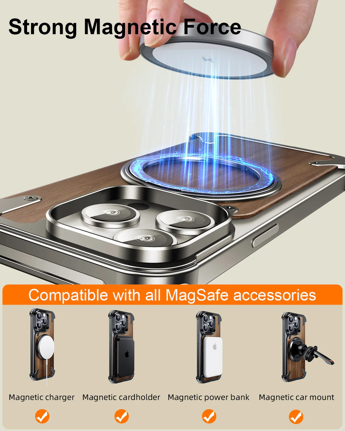 MagSafe Magnetic Case in Madera de Nogal with 360° Rotating Ring Iphone 16