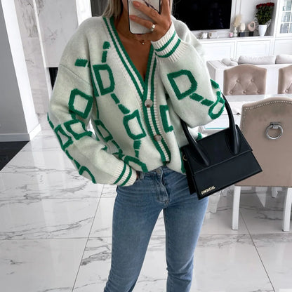 Cardigan Stile Coreano con Ricamo a Lettere