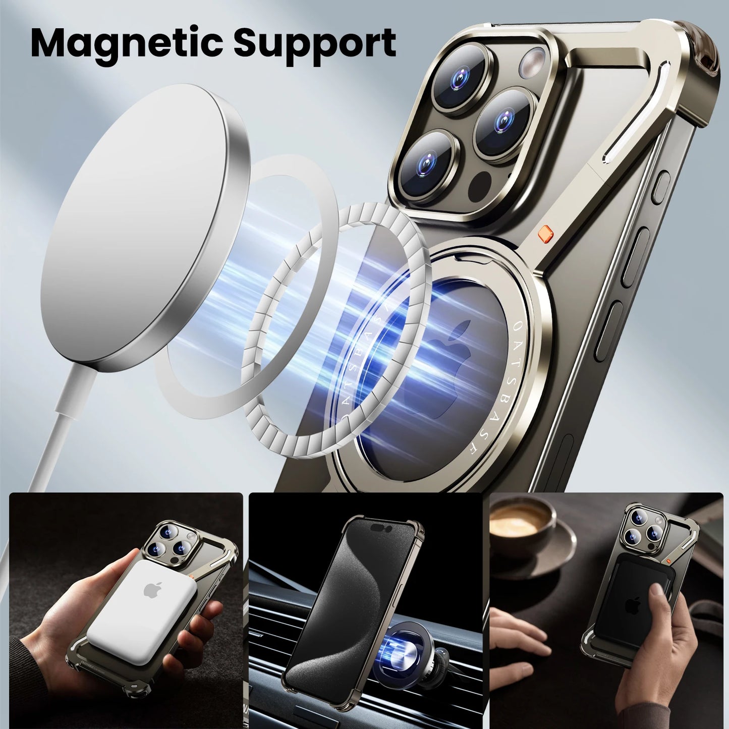 Magnetic MagSafe Metal Case with 360° Rotating Ring for iPhone 15