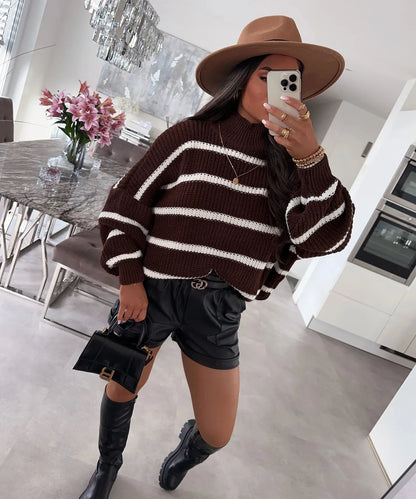 Maglione Stile a Righe a Contrasto