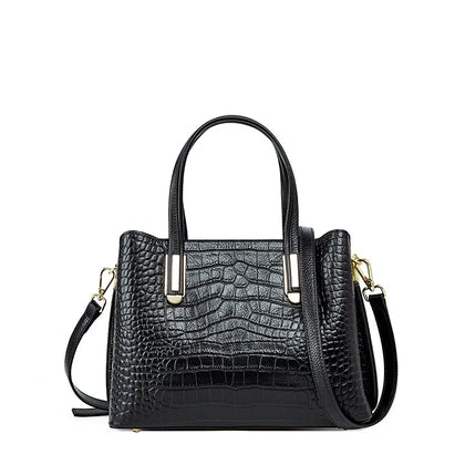 Bolso de Piel con Efecto Cocodrilo — Negro