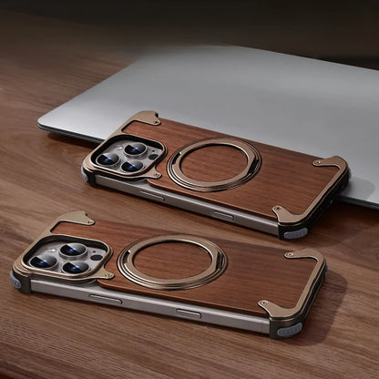 Funda magnética MagSafe en madera de nogal con anillo giratorio de 360° para iPhone 15