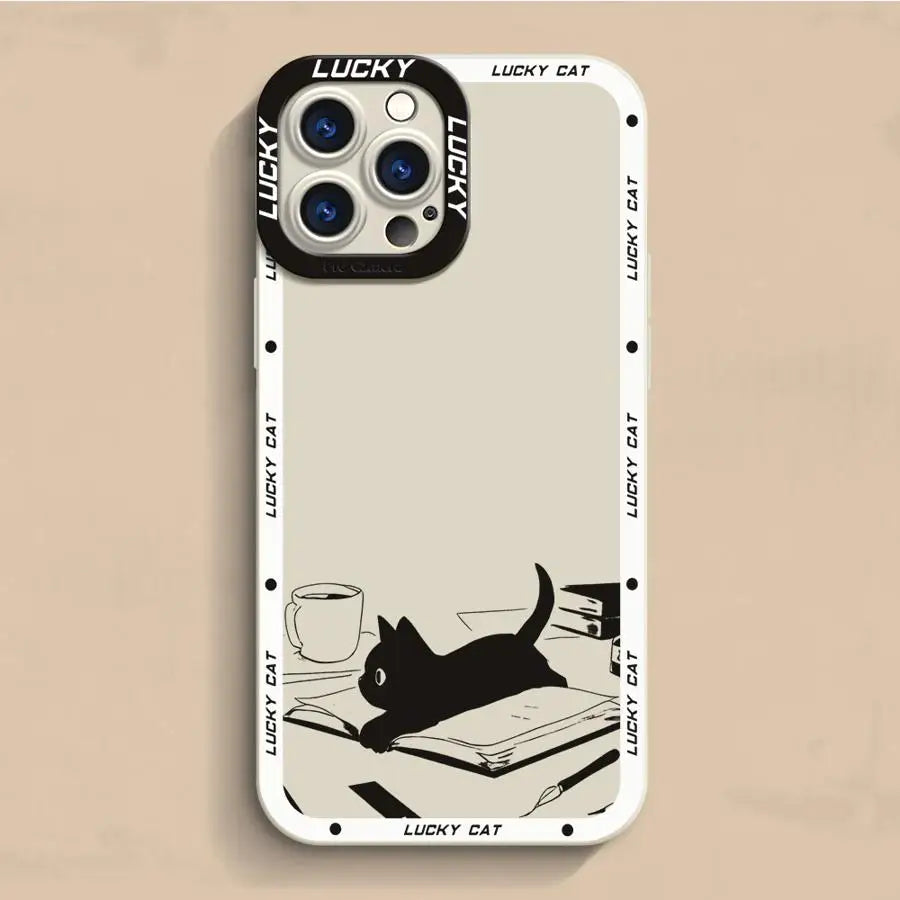 Funda protectora con diseño de gato de la suerte para iPhone 14