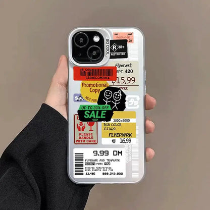 Custodia con Design Collage di Stickers e Codice a Barre per iPhone 13