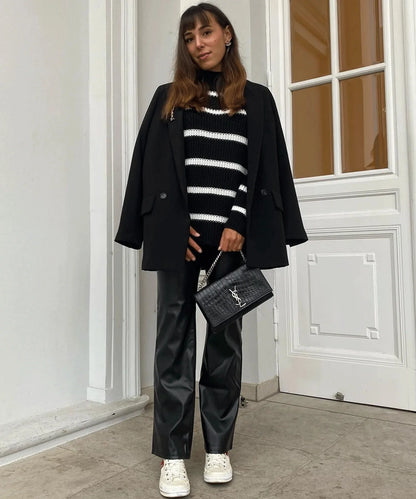 Maglione Stile a Righe a Contrasto
