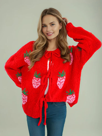 Cardigan con Ricamo Ciliegie