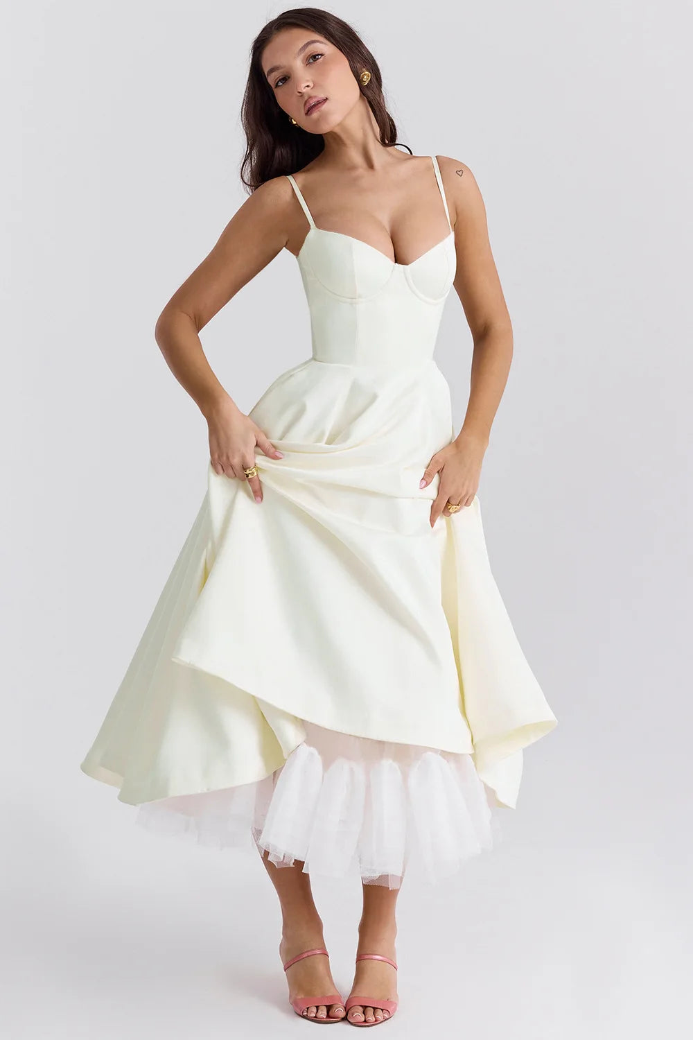 Abito Midi A-Line con Scollo Cuore