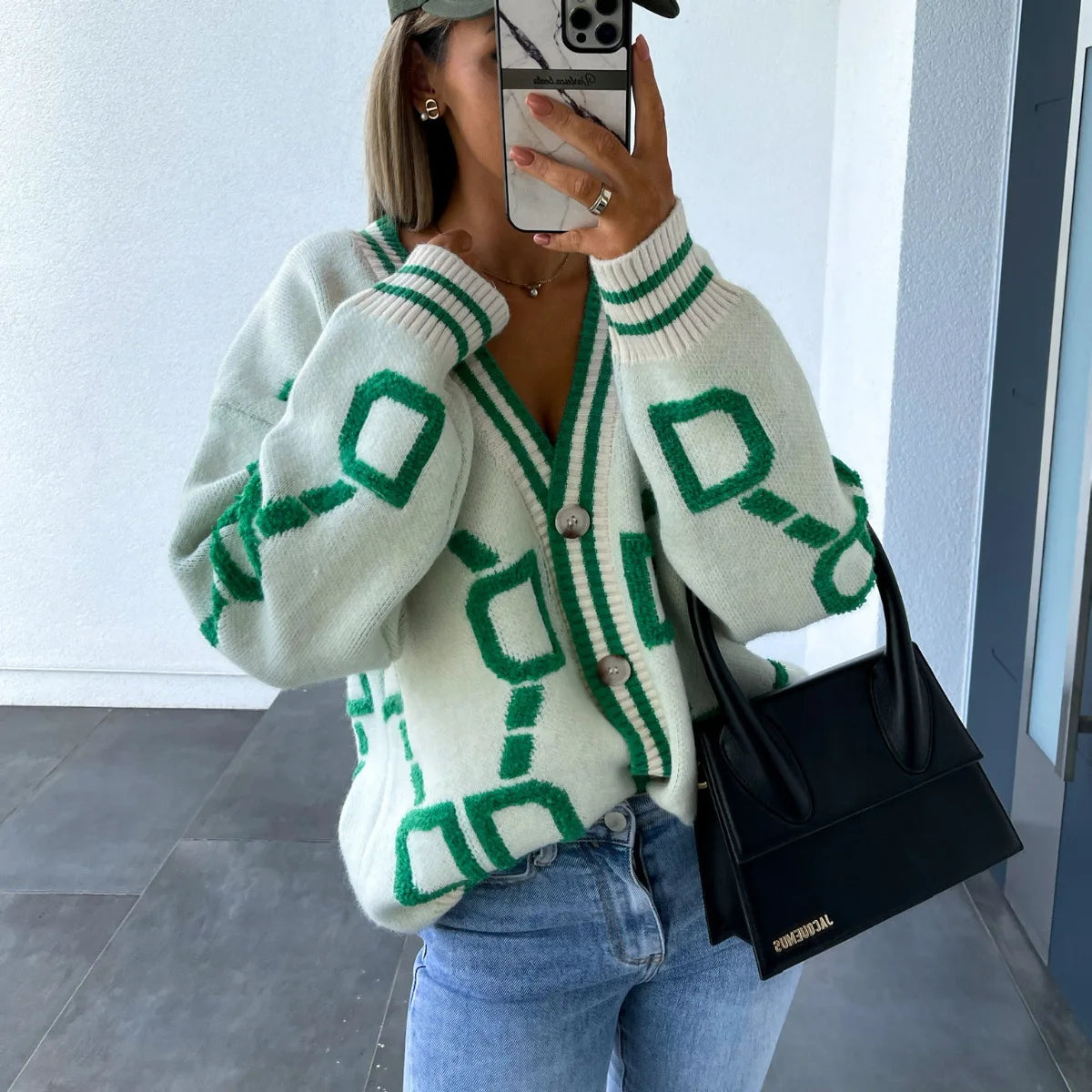 Cardigan Stile Coreano con Ricamo a Lettere