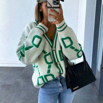 Cardigan Stile Coreano con Ricamo a Lettere