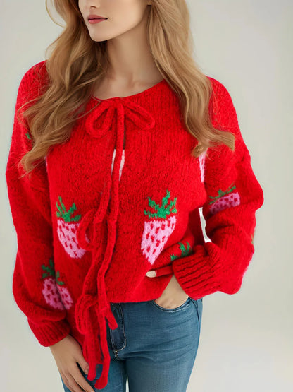 Cardigan con Ricamo Ciliegie