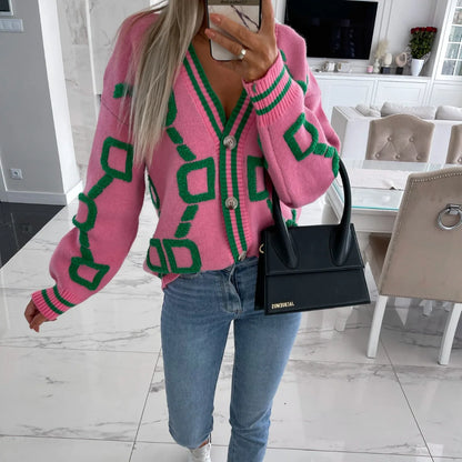 Cardigan Stile Coreano con Ricamo a Lettere