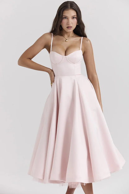 Abito Midi A-Line con Scollo Cuore