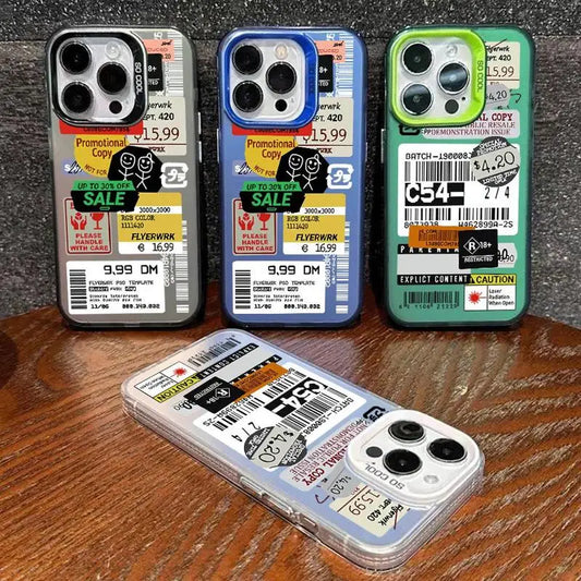 Funda con diseño de collage de códigos de barras y pegatinas para iPhone 14