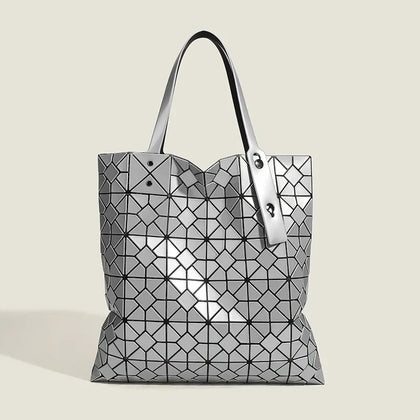Maxi Bolso Shopper Geométrico de Rombos — Plateado