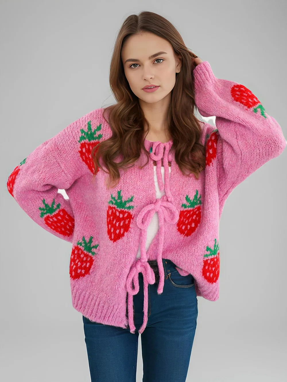 Cardigan con Ricamo Ciliegie